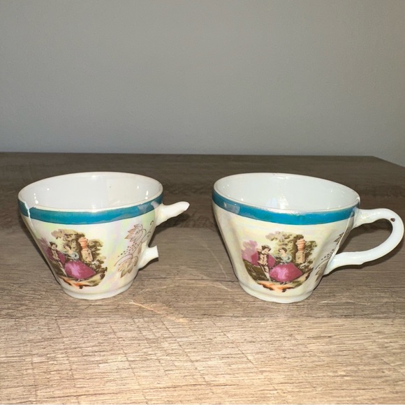 Jay’s Japan Vintage Coffee Cups Set with Blue Rim broken and repaired - Picture 2 of 6